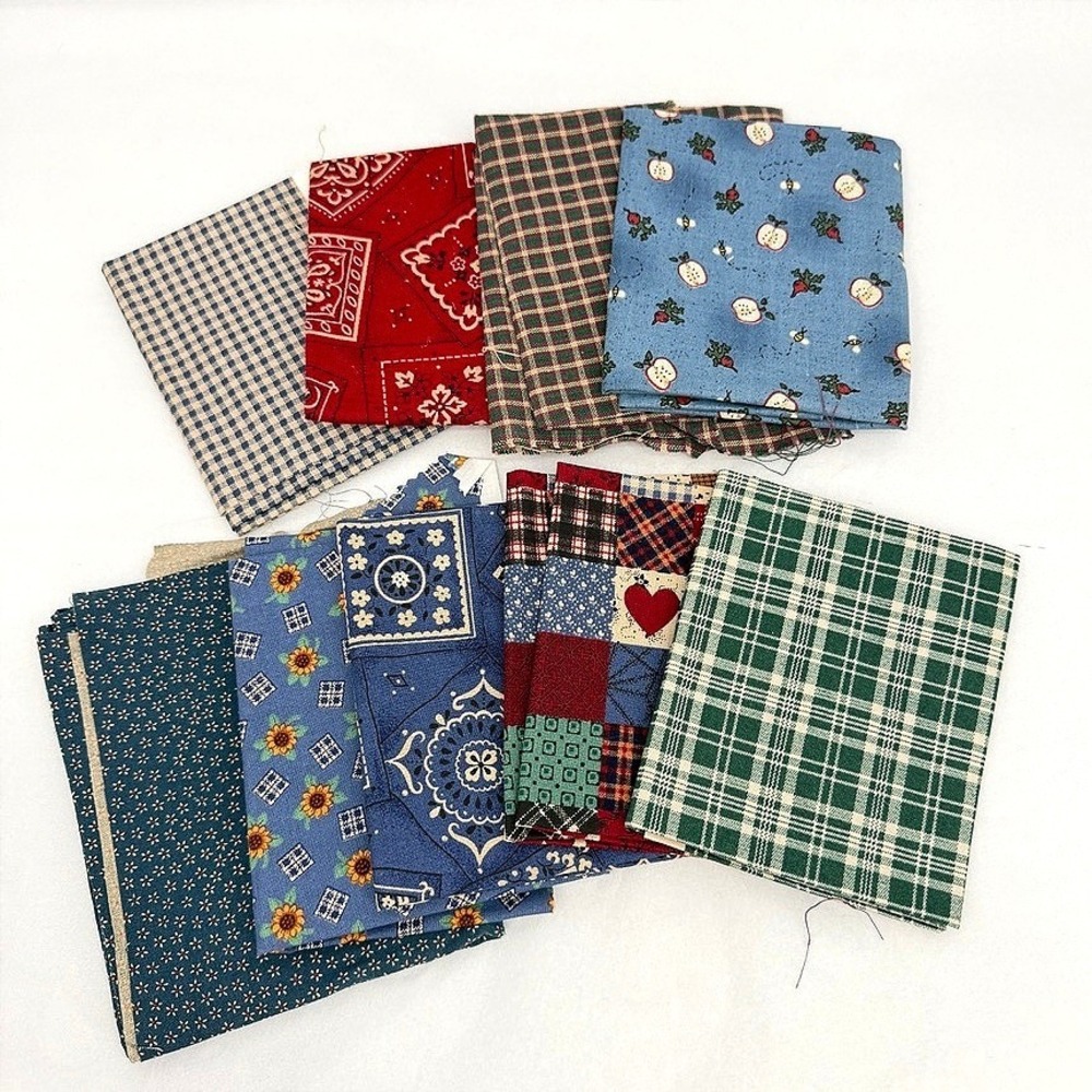 Fabric Scraps Lot Coordinated Bundle Country Americana Quilting Crafts--Small